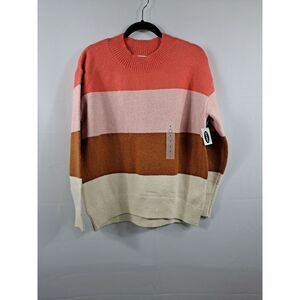 Old Navy ladies Striped Pullover Sweater NWOT.  Peach, Coral Pecan And White. ..